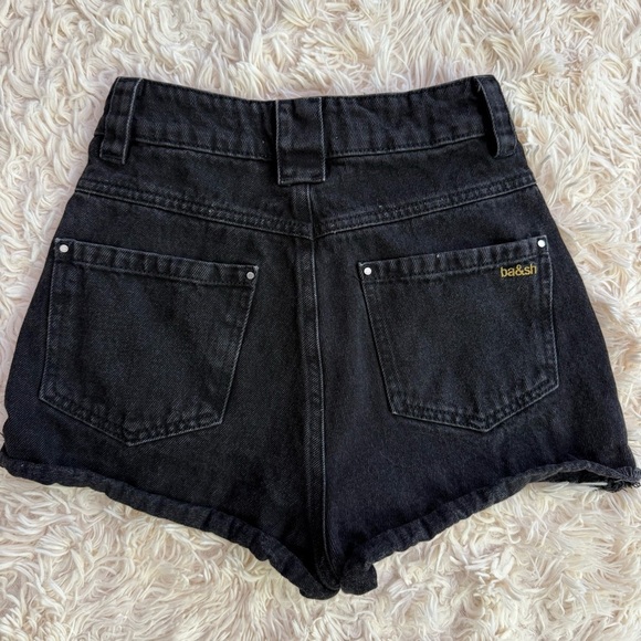 Ba&sh David black shorts open zip patch pockets denim cotton raw hem high rise 0 - Picture 10 of 13